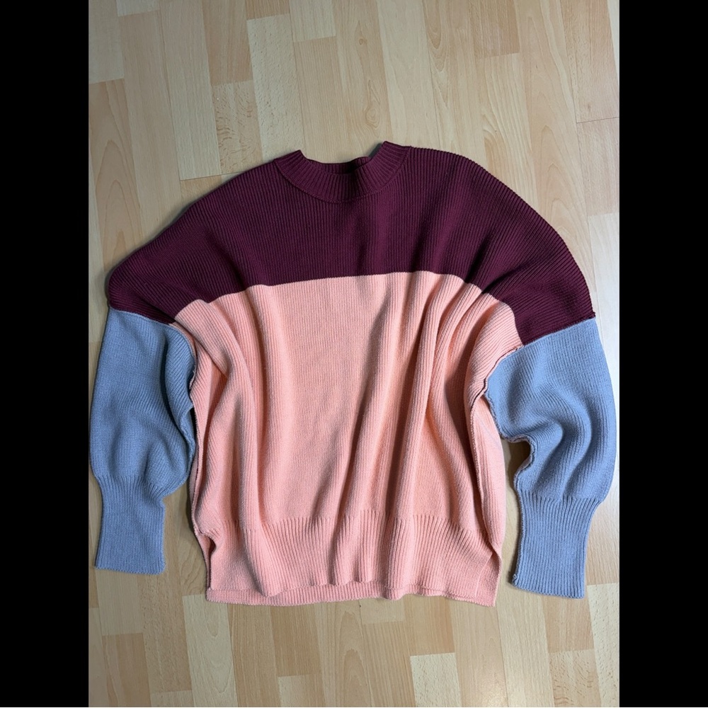 Free People Easy Street Tunic Oversized Colorblock Peach Maroon Beige - Picture 9 of 16